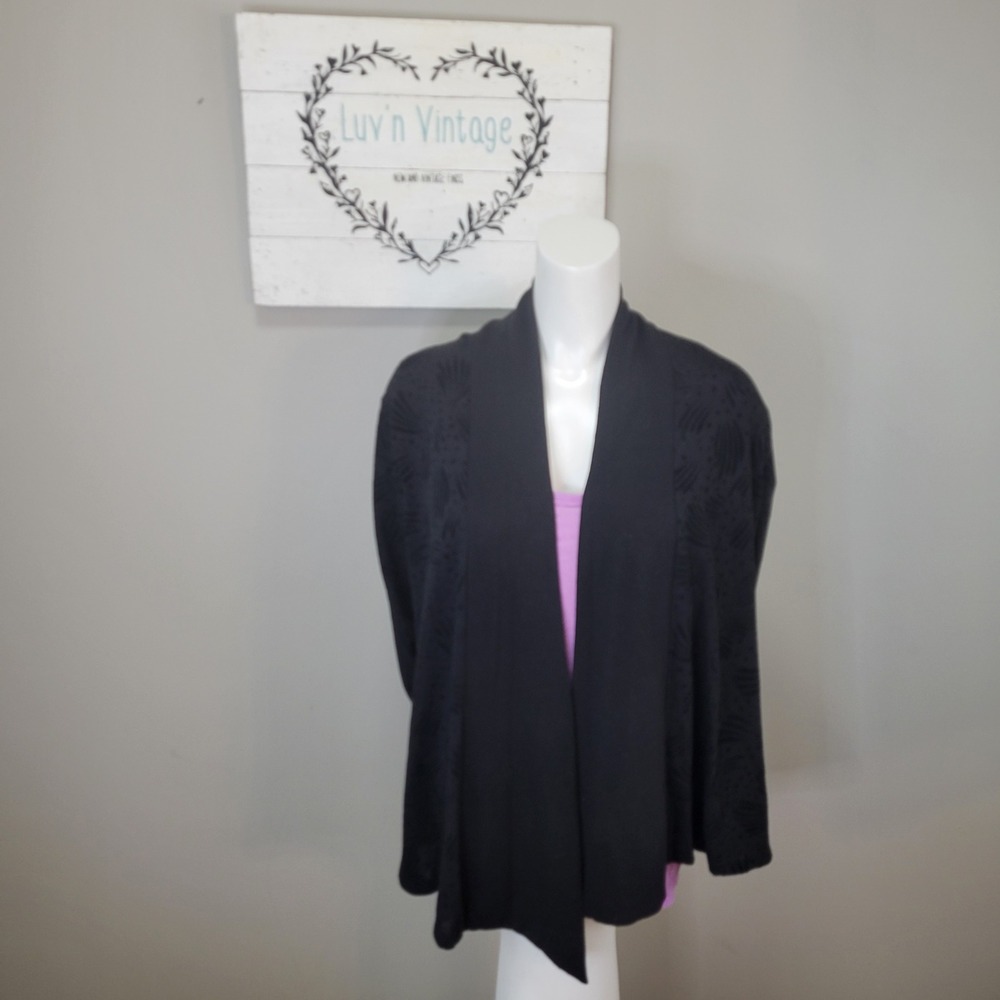 CAROL ROSE Black Textured Open Front Long Sleeve Cardigan‎ Womens